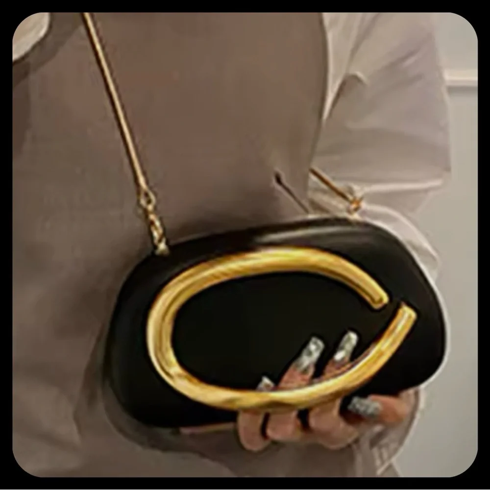 UNIQUE STYLE BLACK WITH GOLD CLUTCH OR CROSSBODY HANDBAG-VEGAN LEATHER‎-NWT